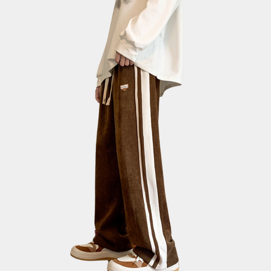 Sweatpants - Gestreifte Herren Jogger mit weitem Bein und lockerer Passform-Braun-36-Chaps Herrenmode