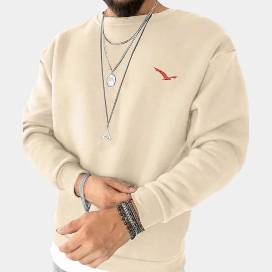 Sweatshirt – Bequem – Rundhalsausschnitt – Pullover – Herrenbekleidung-Beige-S-Chaps Herrenmode