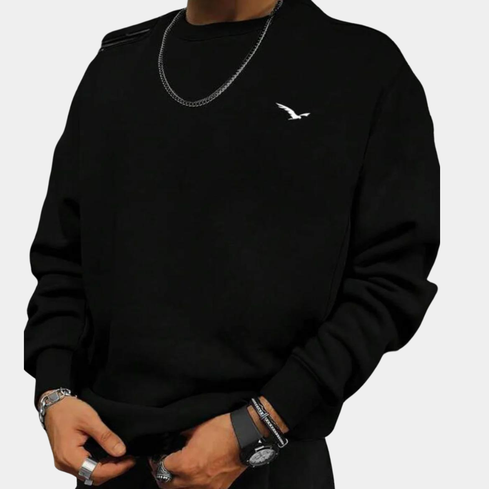 Sweatshirt – Bequem – Rundhalsausschnitt – Pullover – Herrenbekleidung-Schwarz-S-Chaps Herrenmode