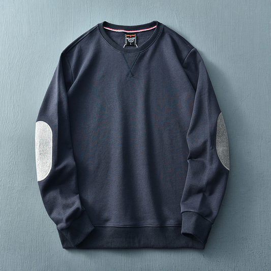Sweatshirt - Lässiger Herren-Pullover in Übergröße mit Ellbogen-Patches-Blau-M-Chaps Herrenmode