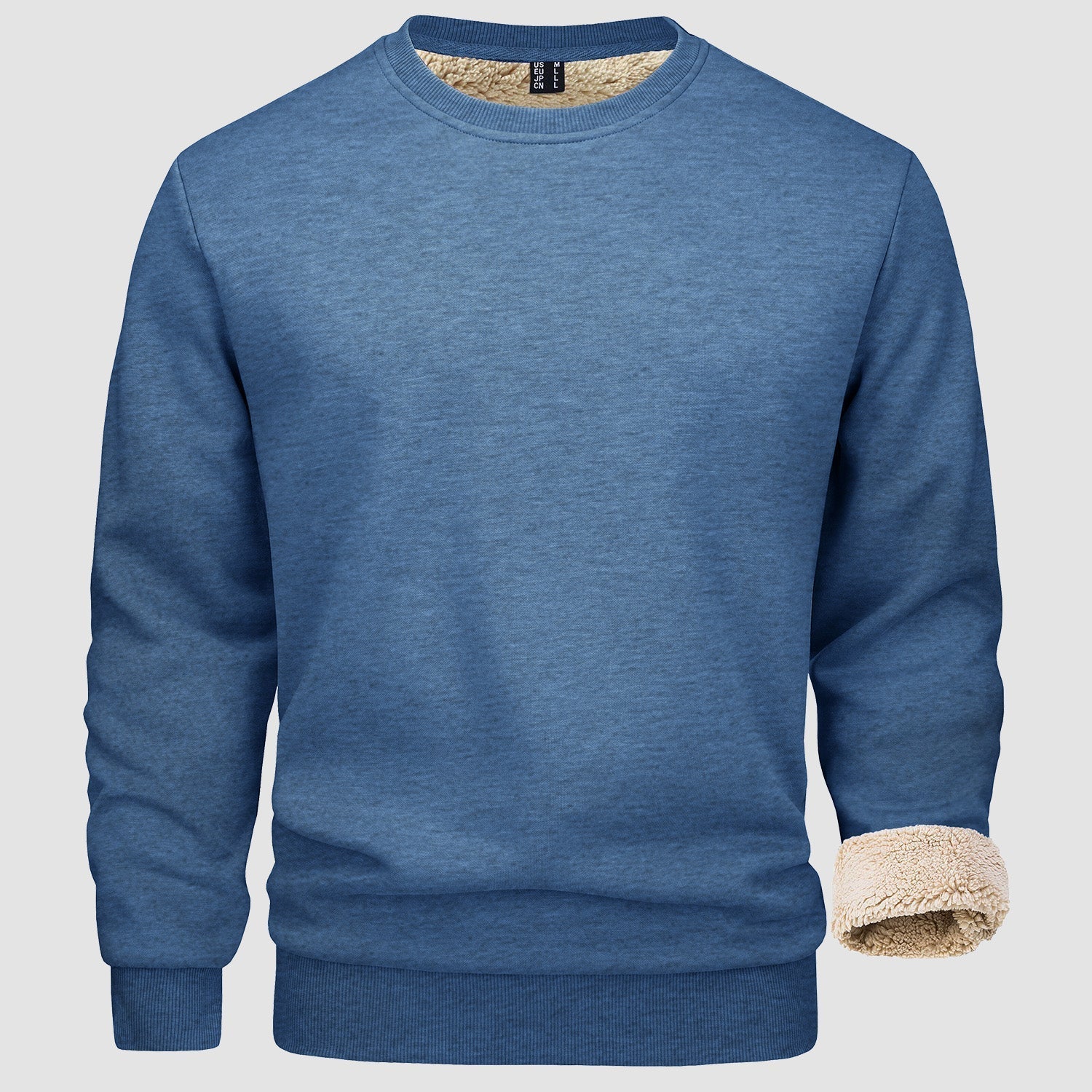 Sweatshirt – Warm – Rundhalsausschnitt – Winterpullover – Fleecegefütterte Sweatshirts für Männer-Grau Blau-S-Chaps Herrenmode