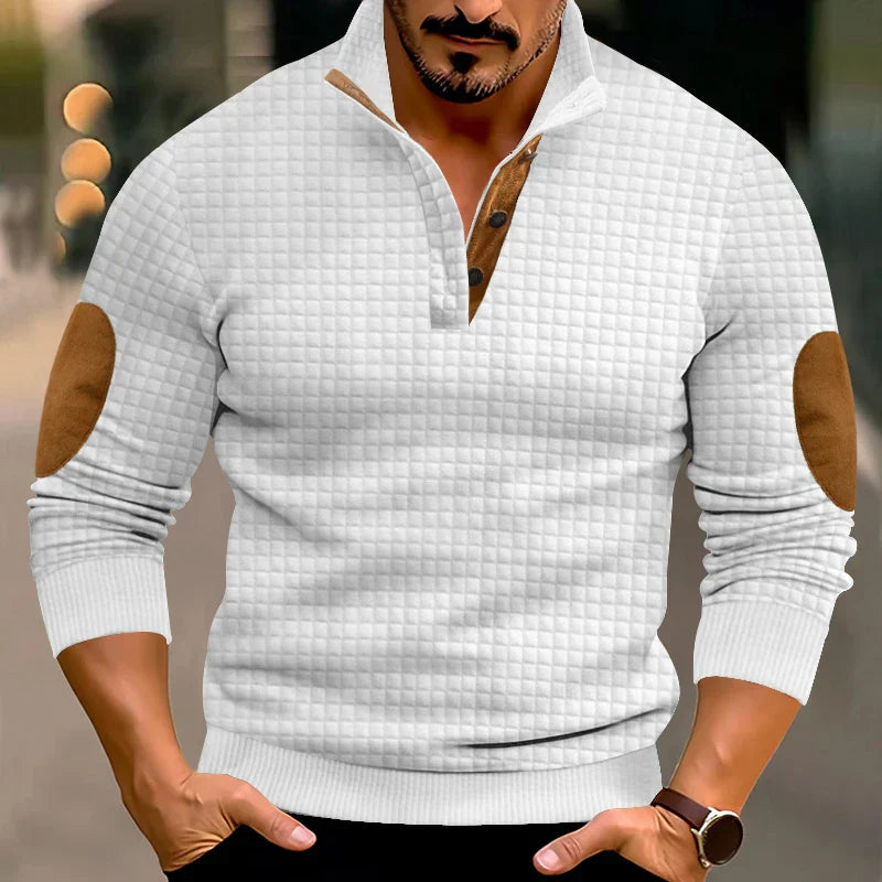 Sweatshirt - Warmer Waffelpullover für Männer mit Ellbogenaufnähern-Chaps Herrenmode