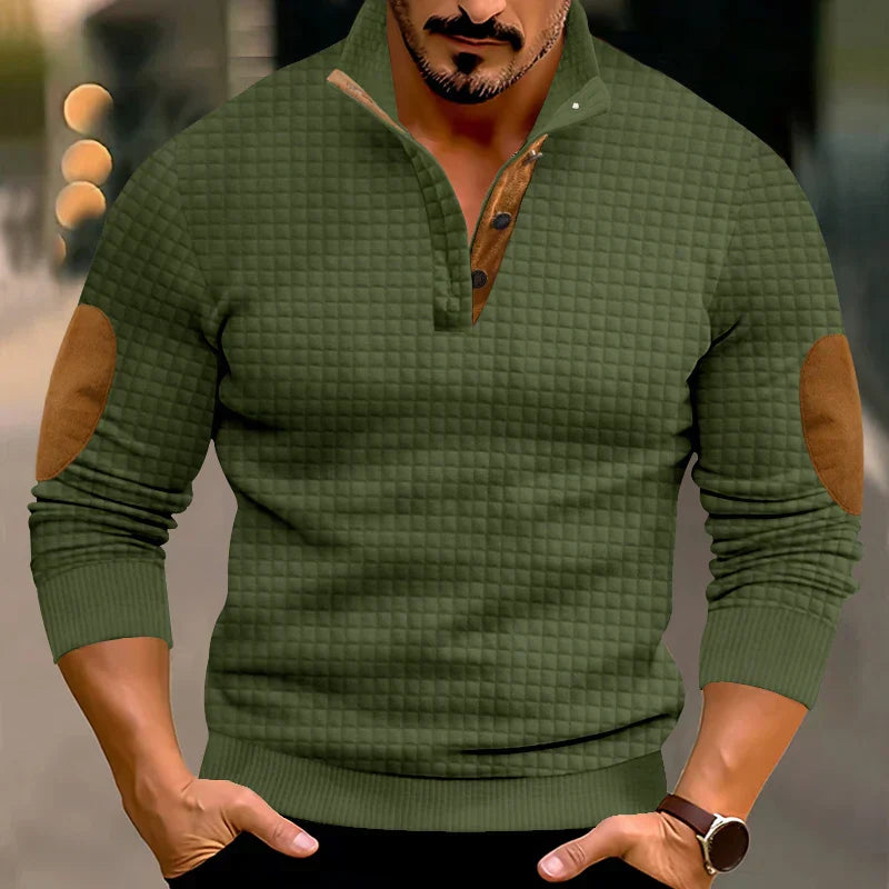 Sweatshirt - Warmer Waffelpullover für Männer mit Ellbogenaufnähern-Chaps Herrenmode