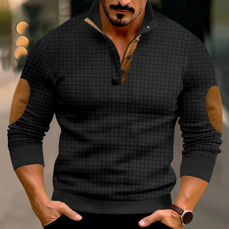 Sweatshirt - Warmer Waffelpullover für Männer mit Ellbogenaufnähern-Chaps Herrenmode