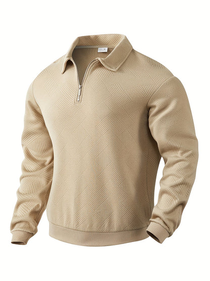 Sweatshirt mit Viertelreißverschluss | Mit Kragen | Normaler Reißverschluss | Herren-Pullover mit halbem Reißverschluss | Herrenbekleidung-Beige-S-Chaps Herrenmode