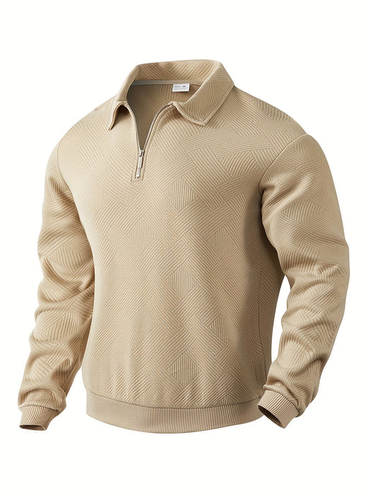 Sweatshirt mit Viertelreißverschluss | Mit Kragen | Normaler Reißverschluss | Herren-Pullover mit halbem Reißverschluss | Herrenbekleidung-Beige-S-Chaps Herrenmode