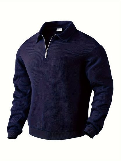 Sweatshirt mit Viertelreißverschluss | Mit Kragen | Normaler Reißverschluss | Herren-Pullover mit halbem Reißverschluss | Herrenbekleidung-Blau-S-Chaps Herrenmode