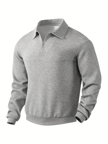 Sweatshirt mit Viertelreißverschluss | Mit Kragen | Normaler Reißverschluss | Herren-Pullover mit halbem Reißverschluss | Herrenbekleidung-Grau-S-Chaps Herrenmode