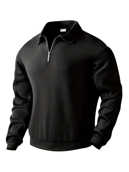 Sweatshirt mit Viertelreißverschluss | Mit Kragen | Normaler Reißverschluss | Herren-Pullover mit halbem Reißverschluss | Herrenbekleidung-Schwarz-S-Chaps Herrenmode