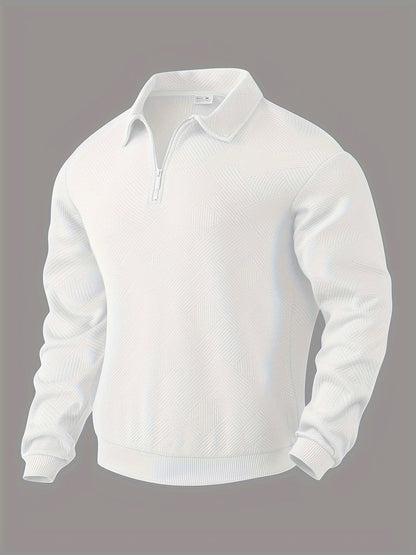 Sweatshirt mit Viertelreißverschluss | Mit Kragen | Normaler Reißverschluss | Herren-Pullover mit halbem Reißverschluss | Herrenbekleidung-Weiß-S-Chaps Herrenmode