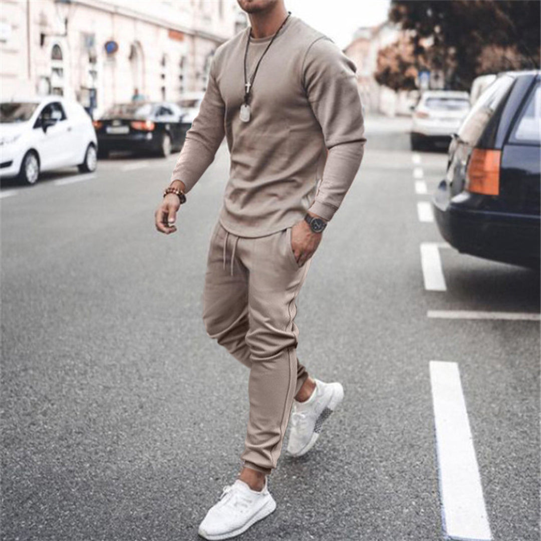 Sweatshirt und Jogger Set | Casual | Trainingsanzug | Zweiteiliges Set | Herrenbekleidung-Khaki-S-Chaps Herrenmode