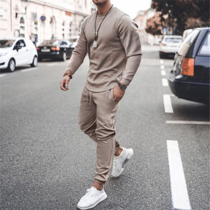 Sweatshirt und Jogger Set | Casual | Trainingsanzug | Zweiteiliges Set | Herrenbekleidung-Khaki-S-Chaps Herrenmode