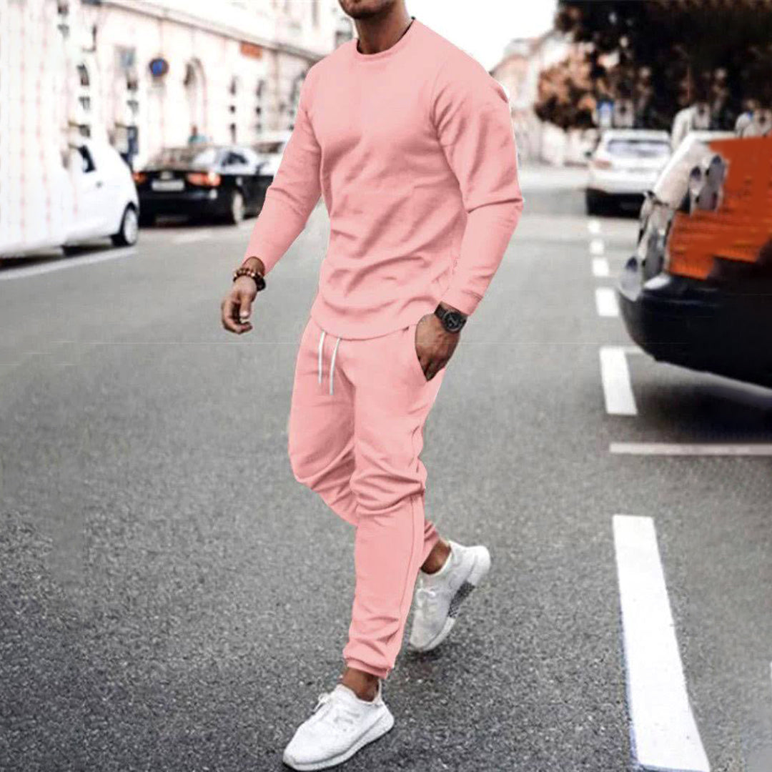 Sweatshirt und Jogger Set | Casual | Trainingsanzug | Zweiteiliges Set | Herrenbekleidung-Rosa-S-Chaps Herrenmode