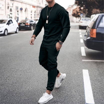 Sweatshirt und Jogger Set | Casual | Trainingsanzug | Zweiteiliges Set | Herrenbekleidung-Schwarz-S-Chaps Herrenmode
