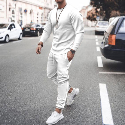 Sweatshirt und Jogger Set | Casual | Trainingsanzug | Zweiteiliges Set | Herrenbekleidung-Weiß-S-Chaps Herrenmode
