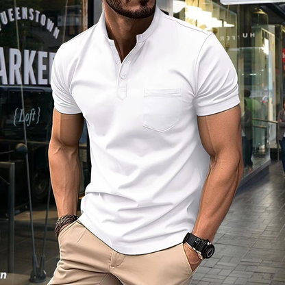 T-Shirt – Bequemes Kurzarm-Polohemd mit Knopfleiste für Herren-Weiß-S-Chaps Herrenmode