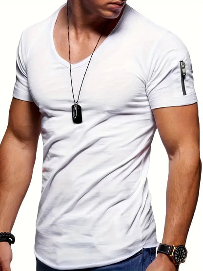 T-Shirt | Casual | Kurzarm | V-Ausschnitt T-Shirt | Herren T-Shirt-Weiß-S-Chaps Herrenmode