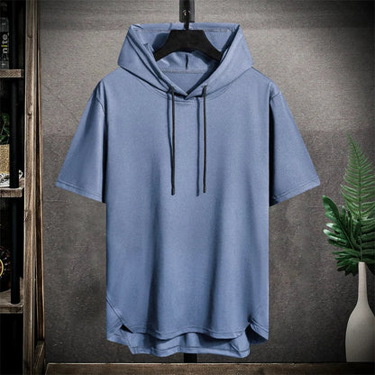T-Shirt Hoodie - Herren Casual Kordelzug Kurzarm Hoodie-Blau-M-Chaps Herrenmode