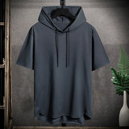 T-Shirt Hoodie - Herren Casual Kordelzug Kurzarm Hoodie-Dunkelgrau-M-Chaps Herrenmode