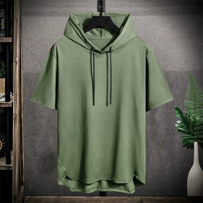 T-Shirt Hoodie - Herren Casual Kordelzug Kurzarm Hoodie-Grün-M-Chaps Herrenmode