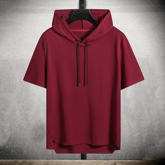 T-Shirt Hoodie - Herren Casual Kordelzug Kurzarm Hoodie-Rot-M-Chaps Herrenmode
