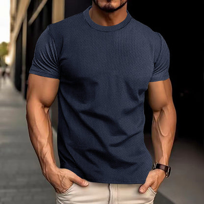 T-Shirt – Kurzärmeliges, einfarbiges Rundhals-T-Shirt für Männer-Dunkelblau-S-Chaps Herrenmode