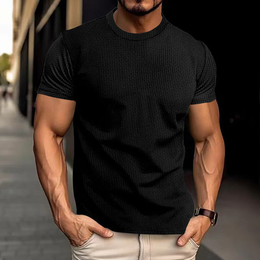 T-Shirt – Kurzärmeliges, einfarbiges Rundhals-T-Shirt für Männer-Schwarz-S-Chaps Herrenmode