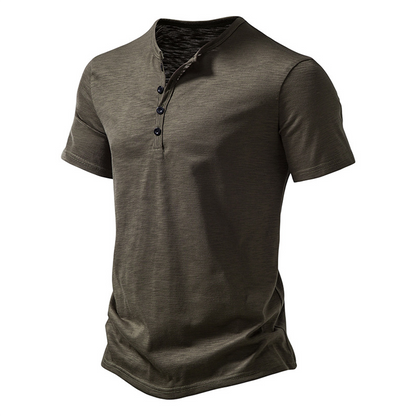 T-Shirt | Leicht | Knopfausschnitt | Sommershirt | Herrenbekleidung-Militärgrün-S-Chaps Herrenmode