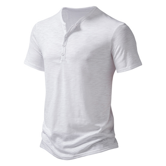 T-Shirt | Leicht | Knopfausschnitt | Sommershirt | Herrenbekleidung-Weiß-S-Chaps Herrenmode