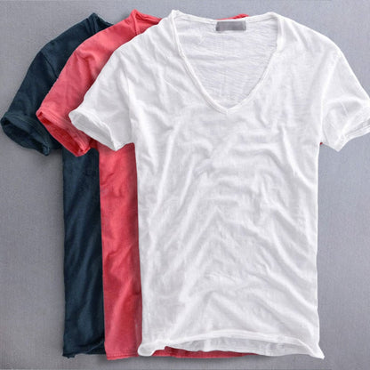 T-Shirt | Leichtgewicht | Sommer | T-Shirt mit V-Ausschnitt | Herrenhemden-Chaps Herrenmode