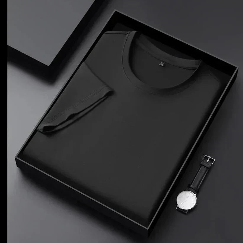 T-Shirt – atmungsaktives Kurzarm-T-Shirt mit Rundhalsausschnitt für Herren-Schwarz-M-Chaps Herrenmode