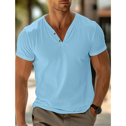 T-Shirt für Männer - Henley T-Shirt mit V-Ausschnitt und Knopfleiste für den Sommer-Chaps Herrenmode