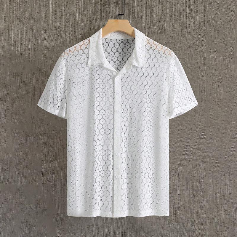 T-Shirt mit Knopfleiste | Durchsichtig | Mit Kragen | Kurzarm-Shirt | Herrenhemden-Chaps Herrenmode