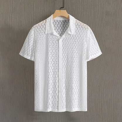 T-Shirt mit Knopfleiste | Durchsichtig | Mit Kragen | Kurzarm-Shirt | Herrenhemden-Chaps Herrenmode