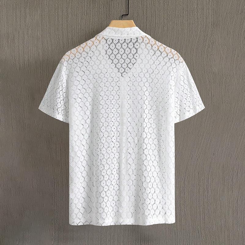 T-Shirt mit Knopfleiste | Durchsichtig | Mit Kragen | Kurzarm-Shirt | Herrenhemden-Chaps Herrenmode