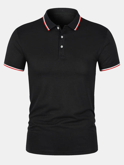 T-Shirt mit Kragen – schmal geschnitten – kurze Ärmel – Poloshirt – Herrenbekleidung-Schwarz-S-Chaps Herrenmode