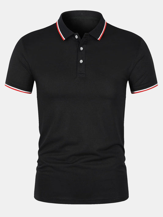 T-Shirt mit Kragen – schmal geschnitten – kurze Ärmel – Poloshirt – Herrenbekleidung-Schwarz-S-Chaps Herrenmode