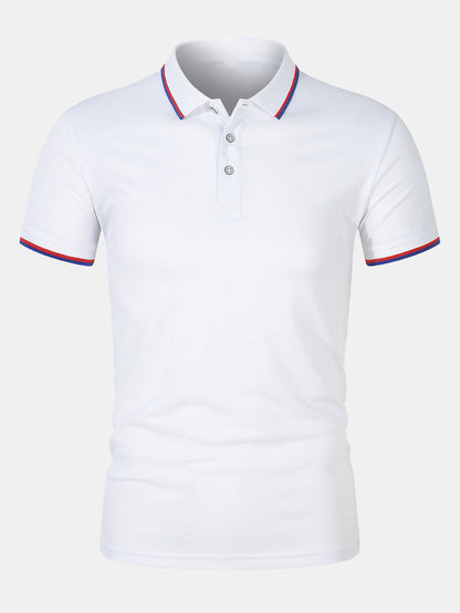 T-Shirt mit Kragen – schmal geschnitten – kurze Ärmel – Poloshirt – Herrenbekleidung-Weiß-S-Chaps Herrenmode