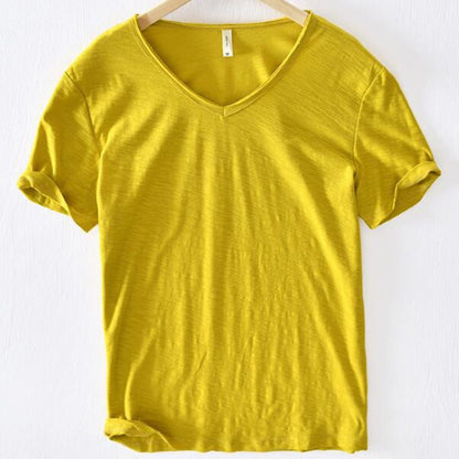 T-Shirt mit V-Ausschnitt | Leicht | Kurzarm | Sommershirt | Herren-T-Shirt-Gelb-M-Chaps Herrenmode