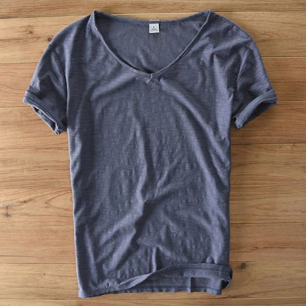 T-Shirt mit V-Ausschnitt | Leicht | Kurzarm | Sommershirt | Herren-T-Shirt-Grau-M-Chaps Herrenmode