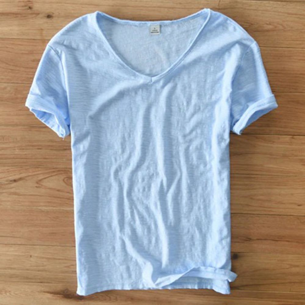T-Shirt mit V-Ausschnitt | Leicht | Kurzarm | Sommershirt | Herren-T-Shirt-Himmelblau-M-Chaps Herrenmode