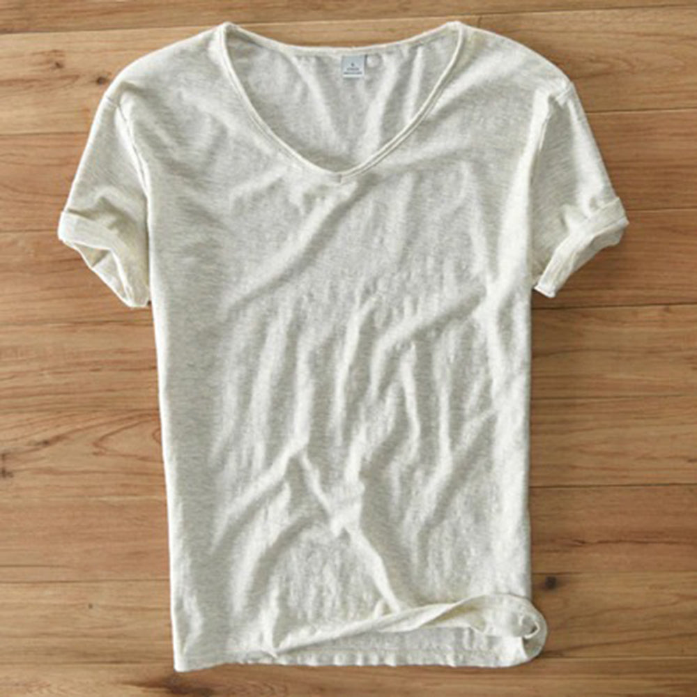 T-Shirt mit V-Ausschnitt | Leicht | Kurzarm | Sommershirt | Herren-T-Shirt-Khaki-M-Chaps Herrenmode