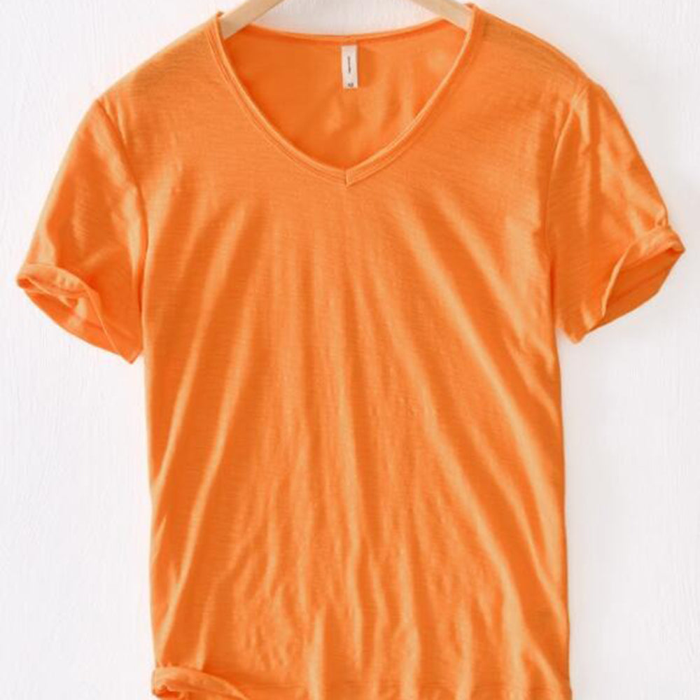 T-Shirt mit V-Ausschnitt | Leicht | Kurzarm | Sommershirt | Herren-T-Shirt-Orange-M-Chaps Herrenmode