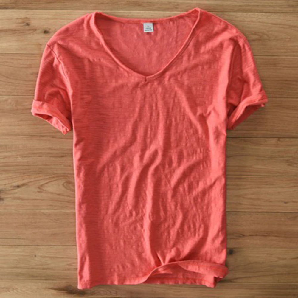 T-Shirt mit V-Ausschnitt | Leicht | Kurzarm | Sommershirt | Herren-T-Shirt-Rot-M-Chaps Herrenmode