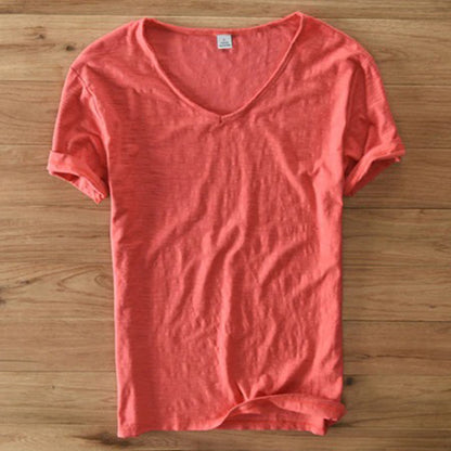 T-Shirt mit V-Ausschnitt | Leicht | Kurzarm | Sommershirt | Herren-T-Shirt-Rot-M-Chaps Herrenmode