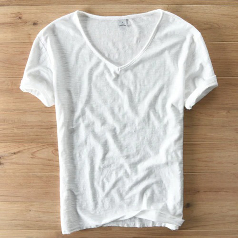 T-Shirt mit V-Ausschnitt | Leicht | Kurzarm | Sommershirt | Herren-T-Shirt-Weiß-M-Chaps Herrenmode