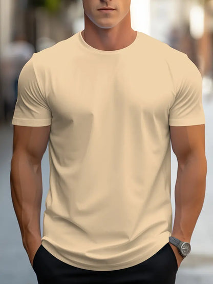 T-Shirt – schlicht – Rundhalsausschnitt – Basic-T-Shirt – Herrenbekleidung-Aprikose-S-Chaps Herrenmode
