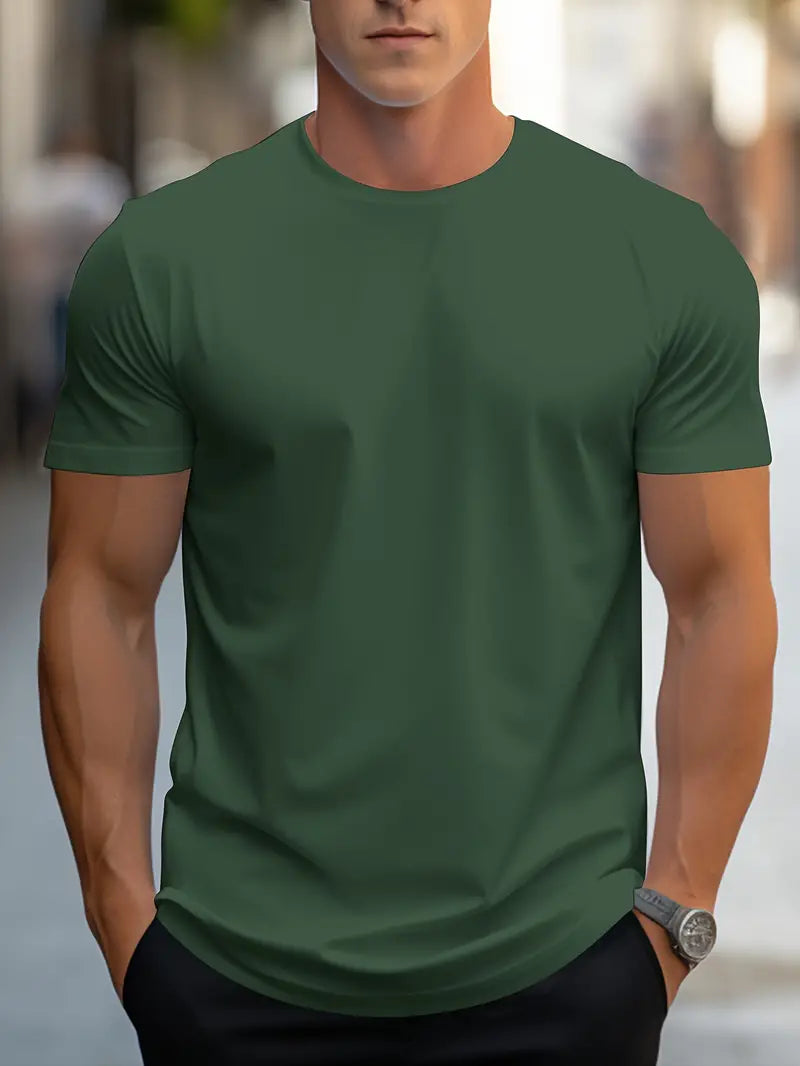T-Shirt – schlicht – Rundhalsausschnitt – Basic-T-Shirt – Herrenbekleidung-Dunkelgrün-S-Chaps Herrenmode