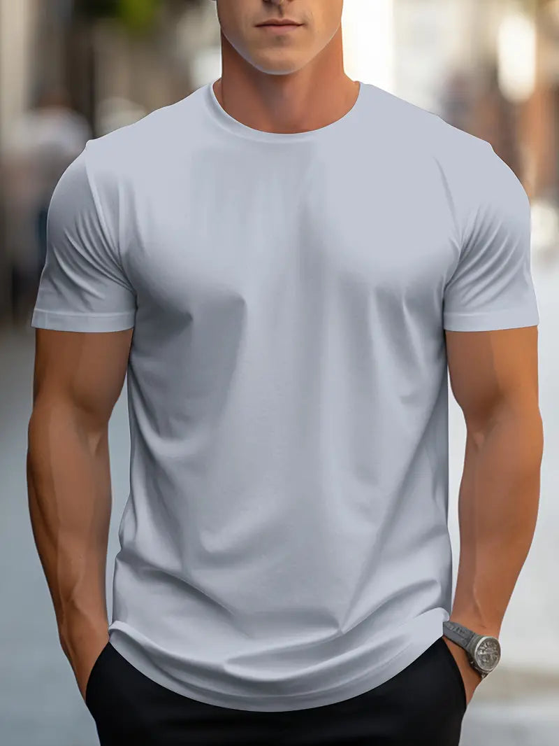 T-Shirt – schlicht – Rundhalsausschnitt – Basic-T-Shirt – Herrenbekleidung-Grau-S-Chaps Herrenmode
