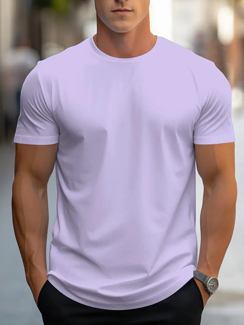T-Shirt – schlicht – Rundhalsausschnitt – Basic-T-Shirt – Herrenbekleidung-Hellviolett-S-Chaps Herrenmode